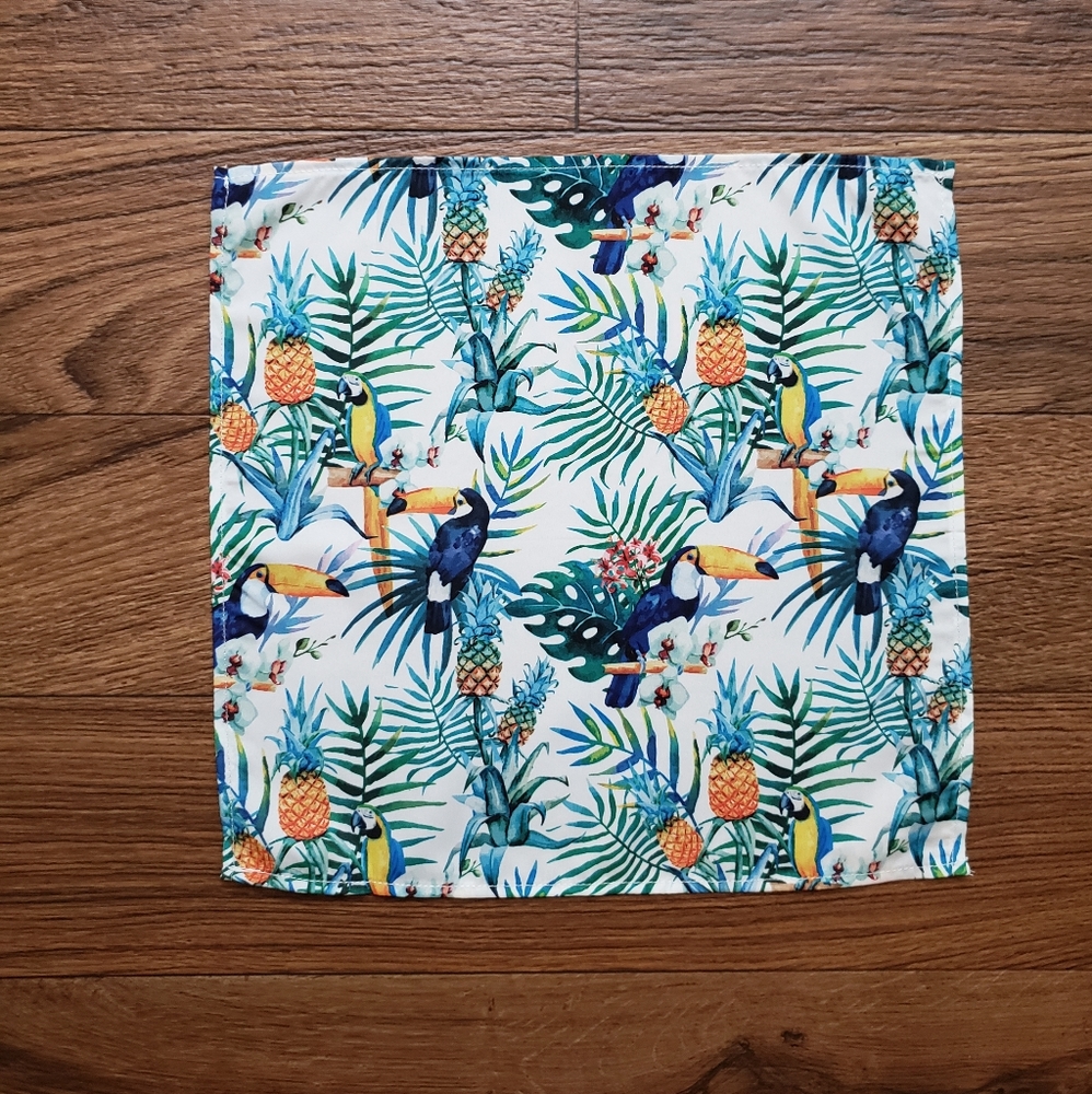 Pocket Square Tropical parrots and pineapples
